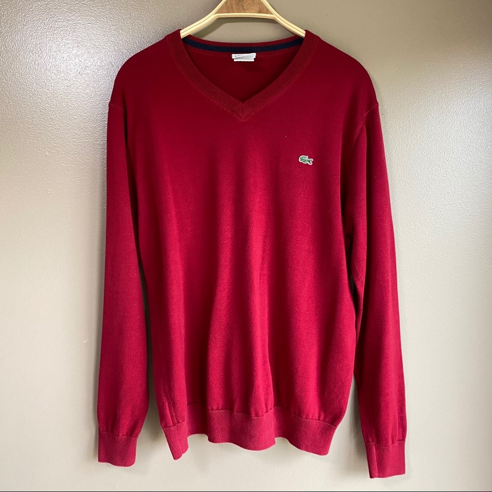 6 Lacoste v-neck maroon cotton sweater jumper